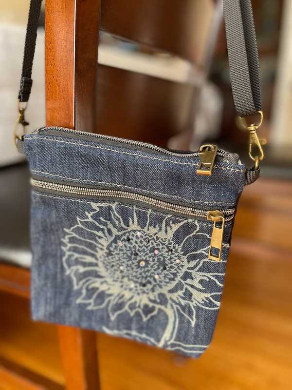Hand made upcycled Small Handmade Upcycled Denim Crossbody or Shoulder Bag No. 26 - 1