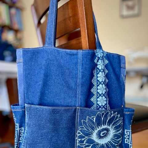 Upcycled Denim Ukrainian Themed Tote Bag - No. 47