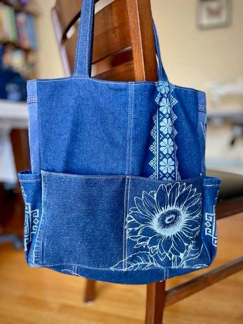 Hand made upcycled Upcycled Denim Ukrainian Themed Tote Bag - No. 47 - 1