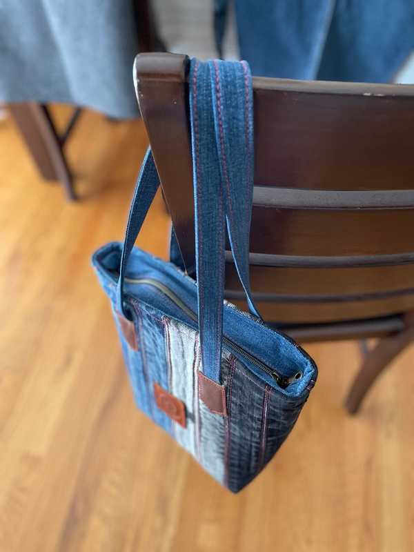 Hand made upcycled Denim tote patch work bag - 3