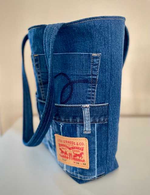 Hand made upcycled Upcycled Denim Tote Bag - Sustainable Multi-Pocket Tote No. 42 - 4