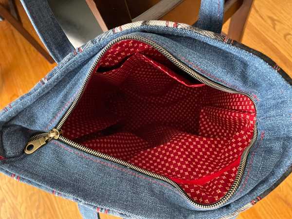 Hand made upcycled Denim tote patch work bag - 4