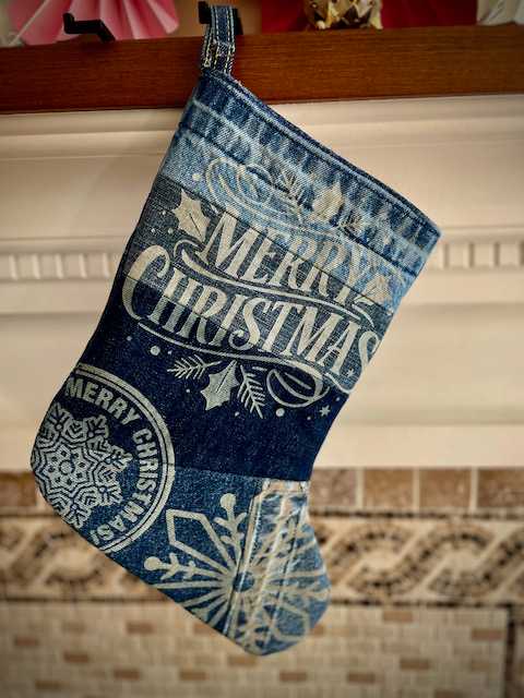 Hand made upcycled Christmas Stocking with Laser Engraving No. 5 - 1