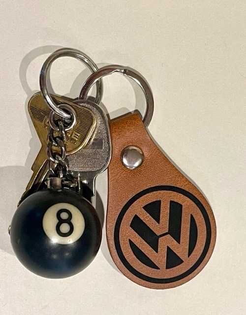 Hand made upcycled Classic Volkswagen Keychain - Laser Engraved PU Leather with Keyring - 1