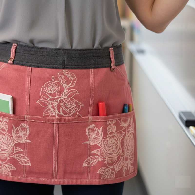 Pink Upcycled Denim Teacher's Waist Apron - Vibrant Sustainable Utility Apron with Deep Pockets No. 11