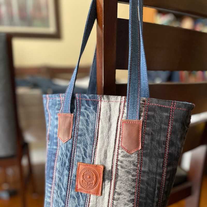 Denim tote patch work bag