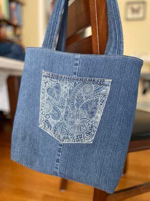 Hand made upcycled Upcycled Denim Tote Bag - Sustainable Multi-Pocket Tote No. 42 - 2