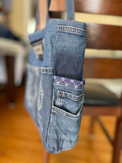 Hand made upcycled Upcycled Denim Tote Bag - No. 44 - 3