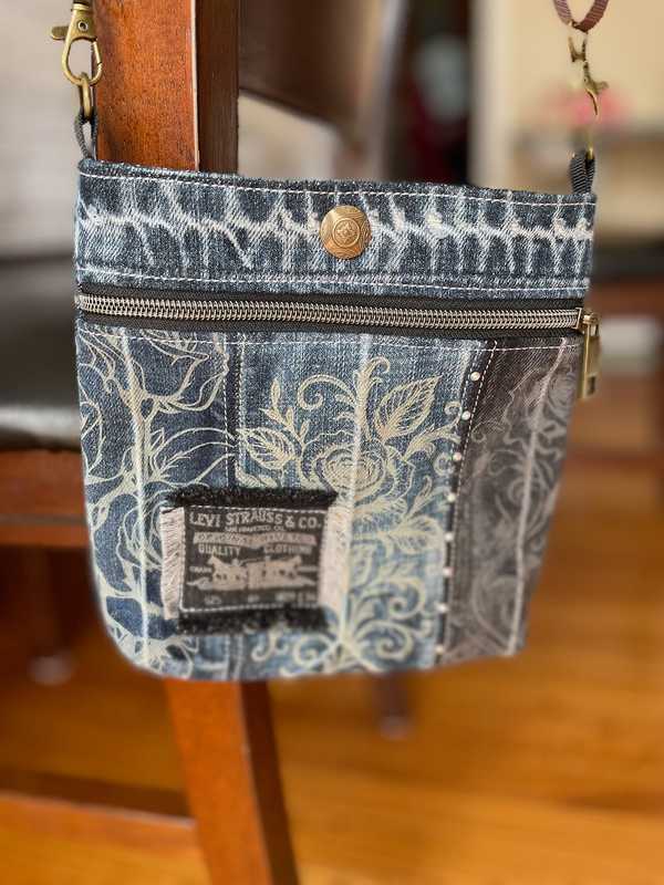 Hand made upcycled Handmade Upcycled Denim Crossbody Bag - Sustainable Shoulder Bag with Push-Button No. 28 - 1