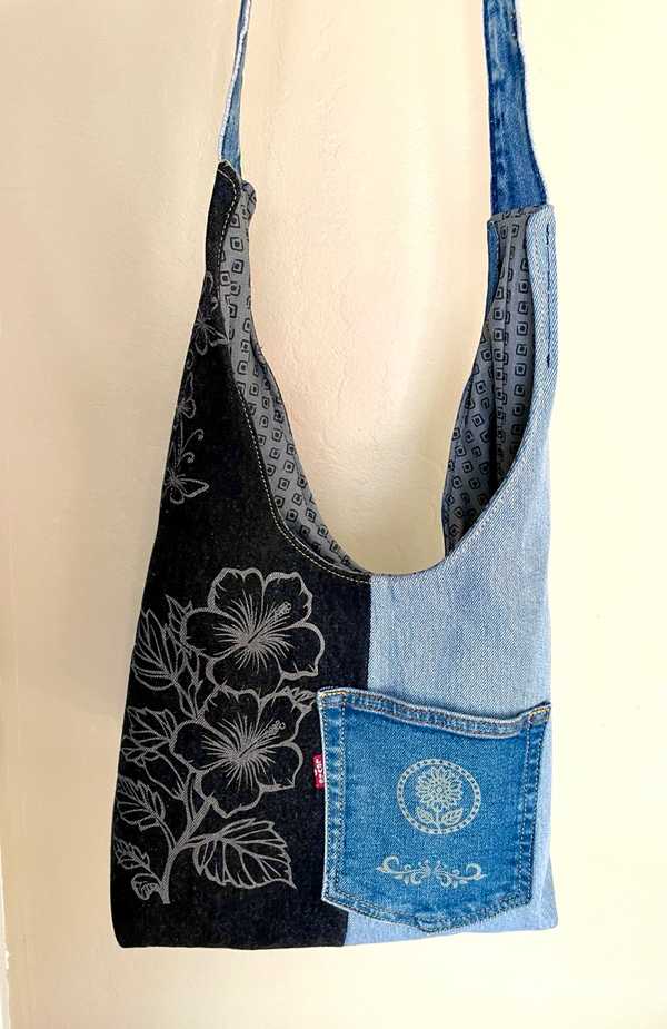 Hand made upcycled Handmade Upcycled Denim Crossbody Bag - Sustainable Shoulder Bag No. 30 - 2