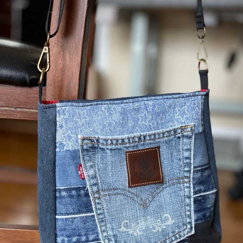 Handmade Upcycled Denim Crossbody Bag - Sustainable Shoulder Bag No. 29