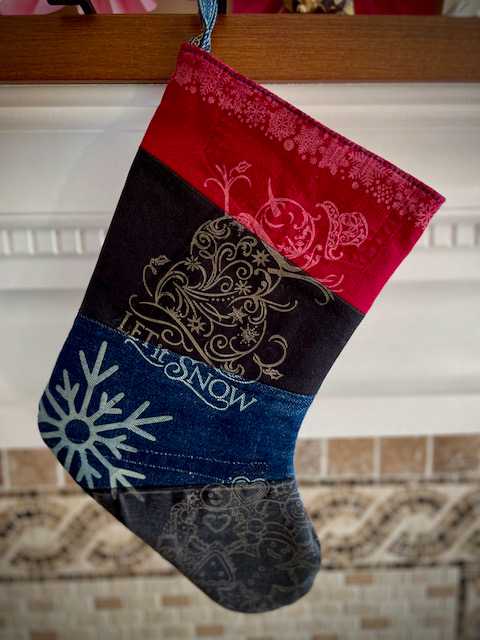 Hand made upcycled Christmas Stocking with Laser Engraving No. 2 - 1