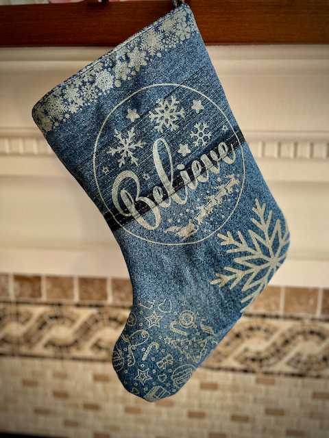 Hand made upcycled Christmas Stocking with Laser Engraving No. 1 - 1
