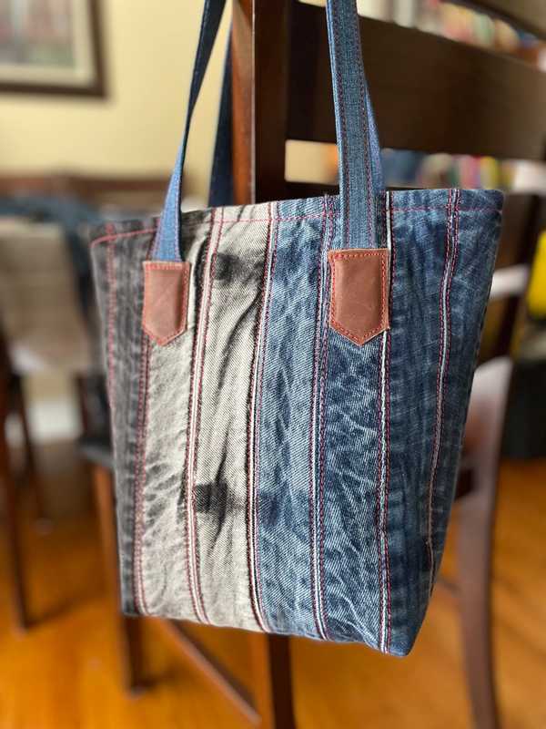 Hand made upcycled Denim tote patch work bag - 2