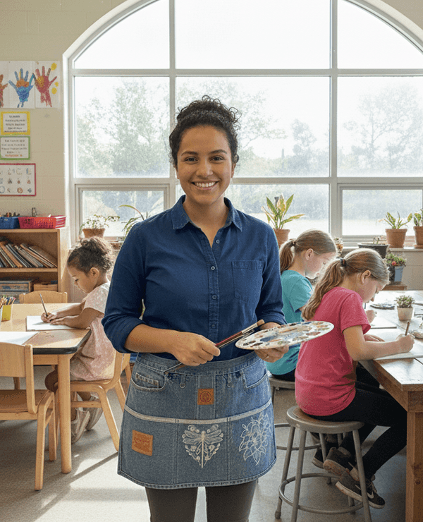 Hand made upcycled Multi-Pocket Upcycled Denim Teacher's Apron - Professional Heavy Duty Utility Waist Apron for Organizers No. 10 - 2