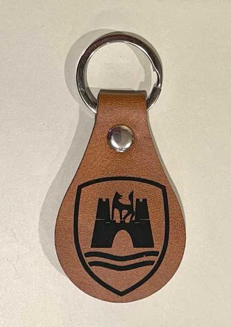 Hand made upcycled Vintage VW Wolfsburg Crest - Laser Engraved PU Leather with Keyring - 1