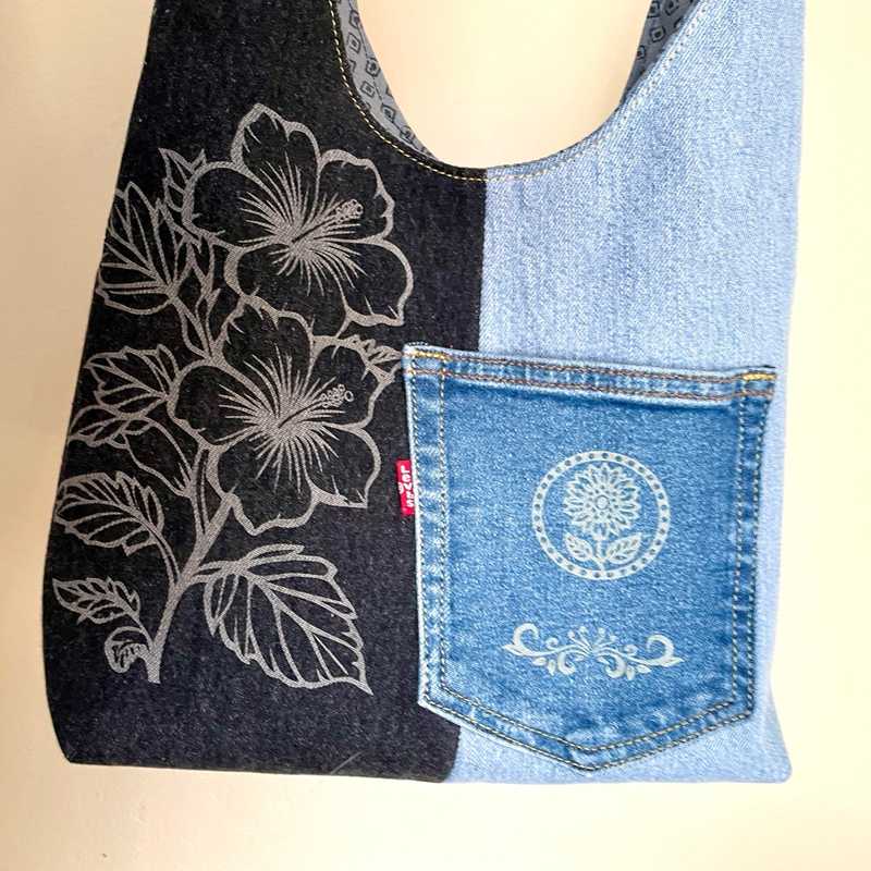 Handmade Upcycled Denim Crossbody Bag - Sustainable Shoulder Bag No. 30