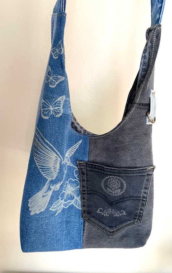 Hand made upcycled Handmade Upcycled Denim Crossbody Bag - Sustainable Shoulder Bag No. 30 - 3