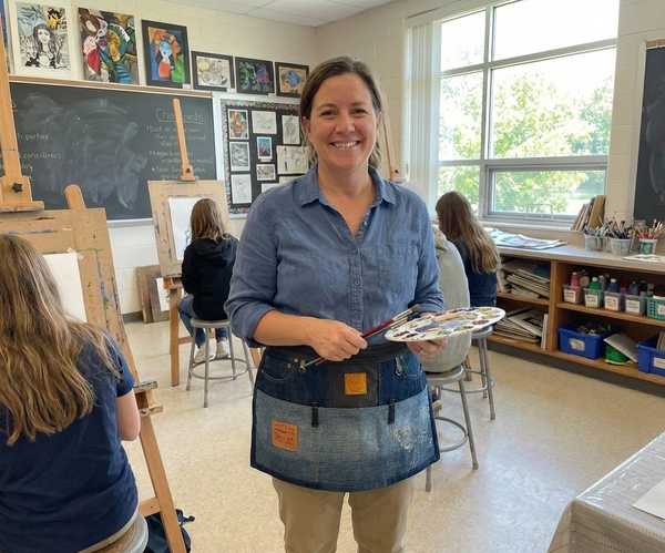 Hand made upcycled Upcycled Denim Teacher's Waist Apron - Heavy Duty Utility Pocket Apron for Classroom & Crafting No. 9 - 5