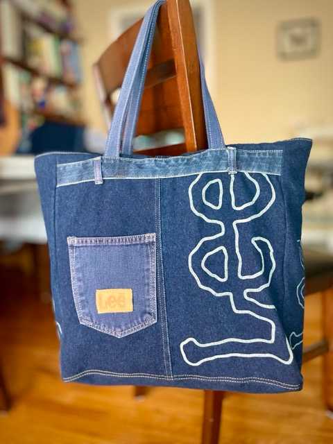 Hand made upcycled Upcycled Denim Large Tote Bag - No. 46 - 1