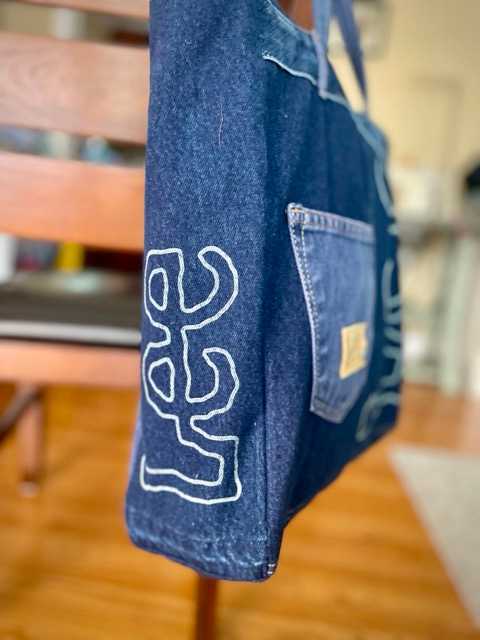 Hand made upcycled Upcycled Denim Large Tote Bag - No. 46 - 3