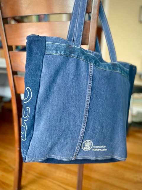 Hand made upcycled Upcycled Denim Large Tote Bag - No. 46 - 4