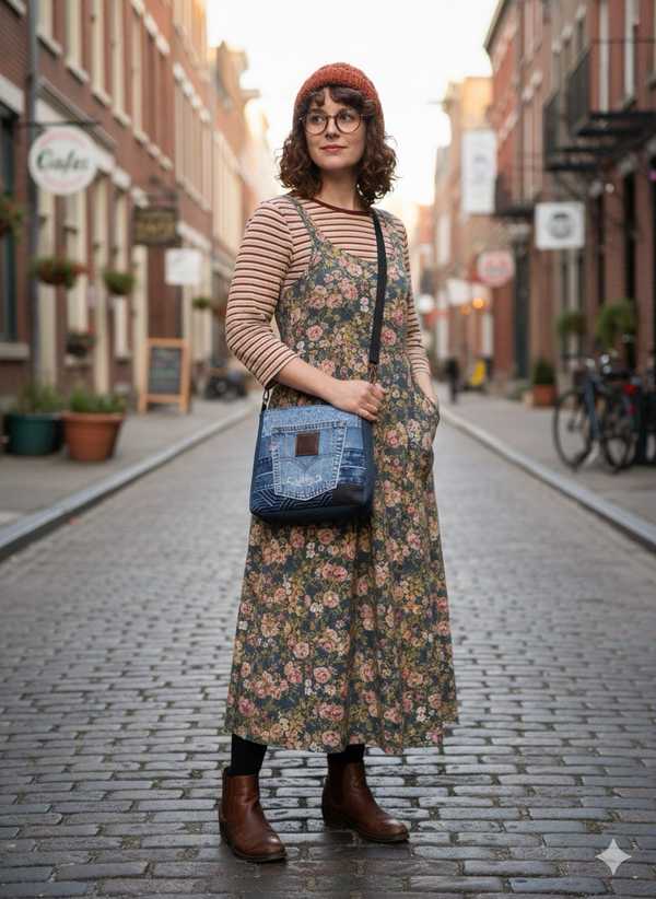 Hand made upcycled Handmade Upcycled Denim Crossbody Bag - Sustainable Shoulder Bag No. 29 - 5