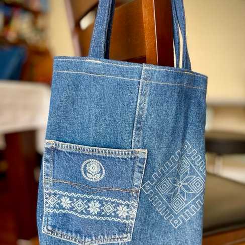 Upcycled Small Denim Tote Bag - No. 54