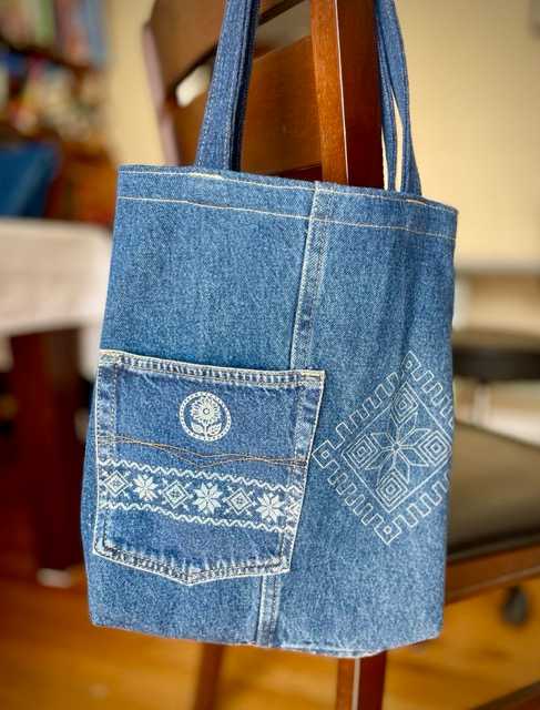 Hand made upcycled Upcycled Small Denim Tote Bag - No. 54 - 1