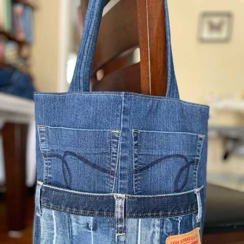 Upcycled Denim Tote Bag - Sustainable Multi-Pocket Tote No. 42