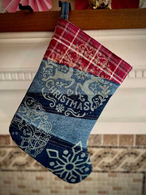 Hand made upcycled Christmas Stocking with Laser Engraving No. 4 - 1
