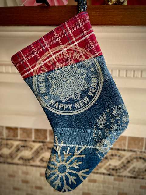 Hand made upcycled Christmas Stocking with Laser Engraving No. 4 - 2