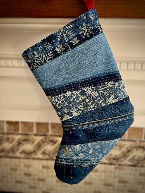 Hand made upcycled Christmas Stocking with Laser Engraving No. 3 - 2