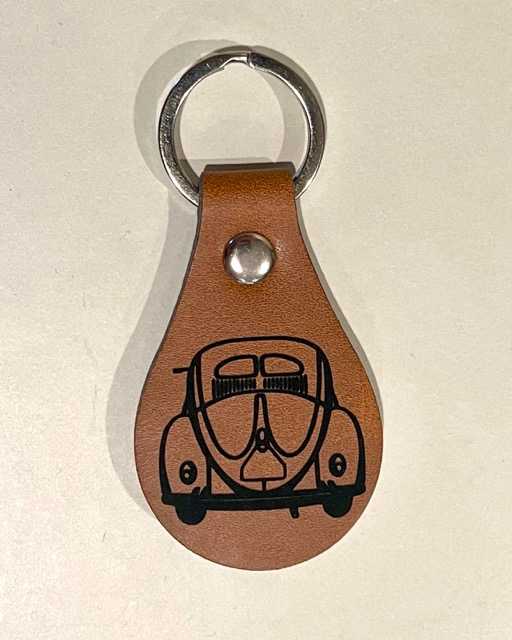Hand made upcycled Classic Volkswagen Bug Keychain - Laser Engraved PU Leather with Keyring - 1