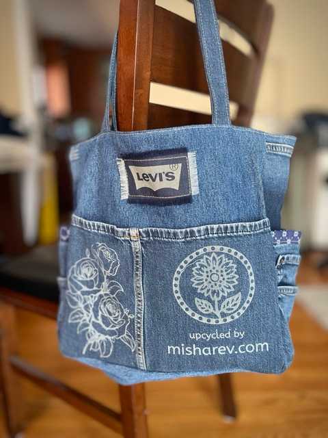 Hand made upcycled Upcycled Denim Tote Bag - No. 44 - 1