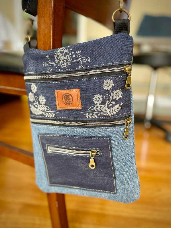 Hand made upcycled Handmade Upcycled Denim Crossbody Bag - Sustainable Shoulder Flat Bag No. 41 - 1