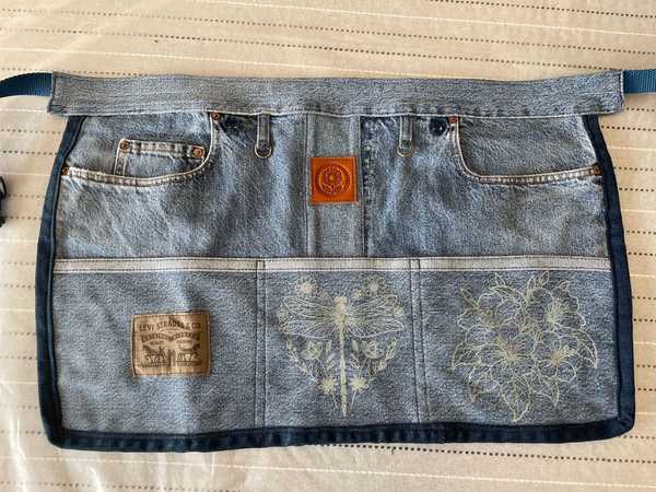 Hand made upcycled Multi-Pocket Upcycled Denim Teacher's Apron - Professional Heavy Duty Utility Waist Apron for Organizers No. 10 - 1