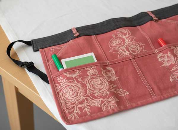 Hand made upcycled Pink Upcycled Denim Teacher's Waist Apron - Vibrant Sustainable Utility Apron with Deep Pockets No. 11 - 4