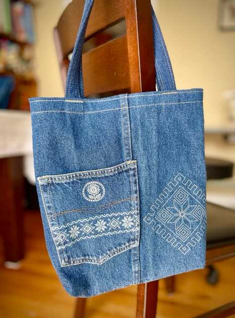 Hand made upcycled Upcycled Small Denim Tote Bag - No. 54 - 2